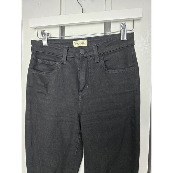 L'Agence High Line Skinny High Rise Saturated Black Distruct Distressed Jeans 24 - Picture 5 of 16